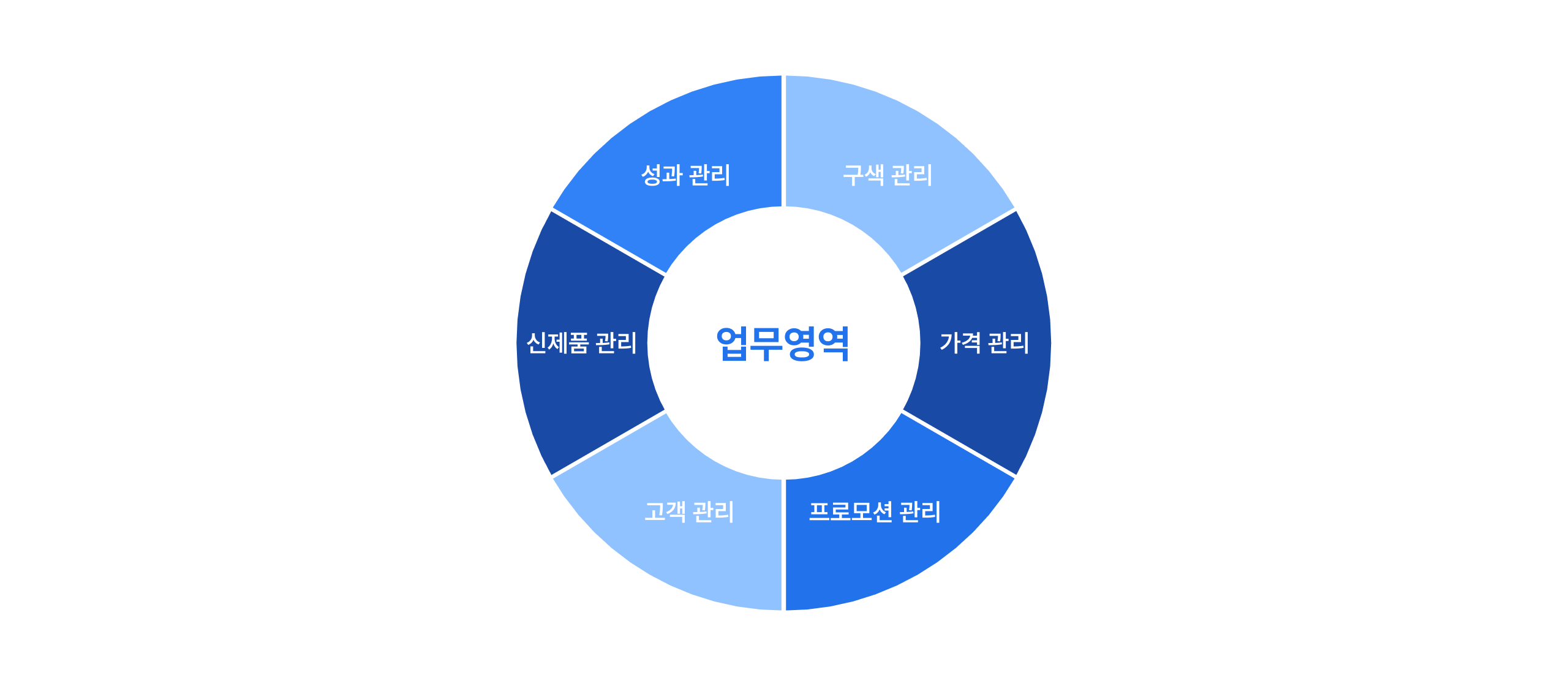 업무영역: 구색 관리, 가격 관리, 프로모션 관리, 고객 관리, 신제품 관리, 성과 관리
